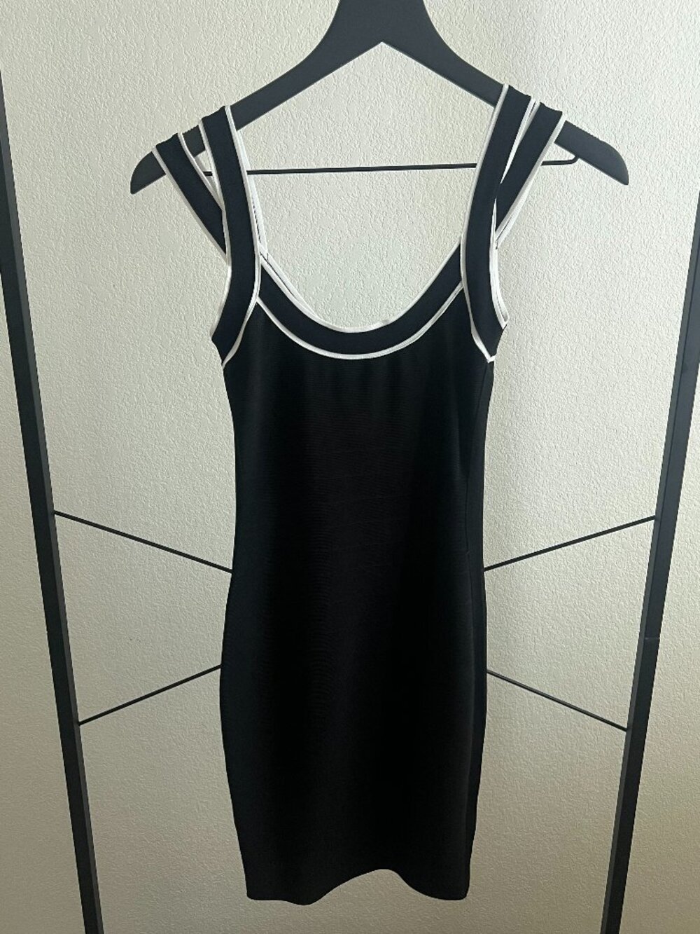 Marciano Black Bandage Knit Dress White Trim Sleeveless Bodycon Size S